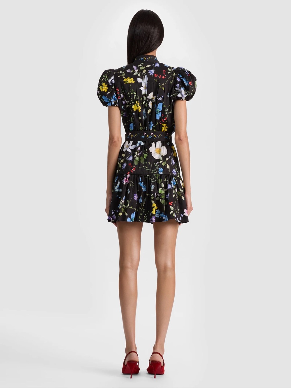TWISTING VINES BLACK Black Floral Puff-Sleeve Mini Dress - Picture 4 of 5